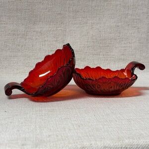 Set Vintage 1930'sFostoria Ruby Red
Handled Sweetmeat Square Glass Nappy
Dish